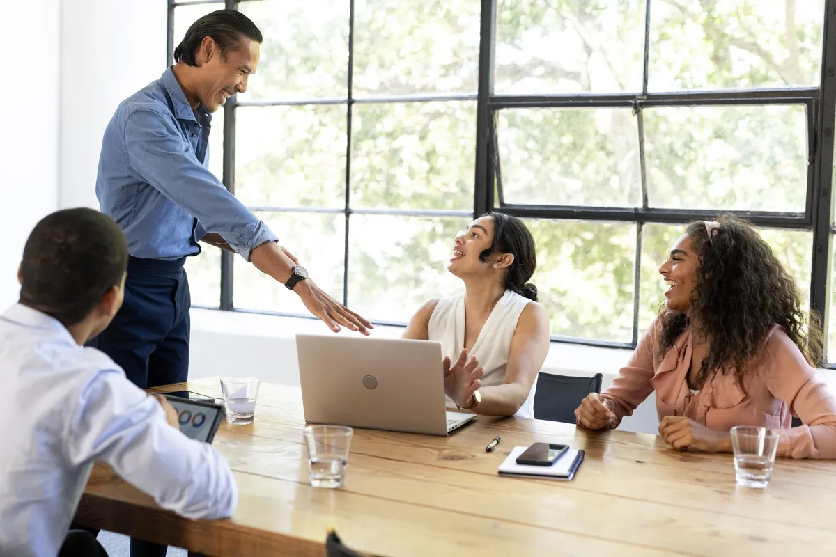Diverse international professional team in a modern office