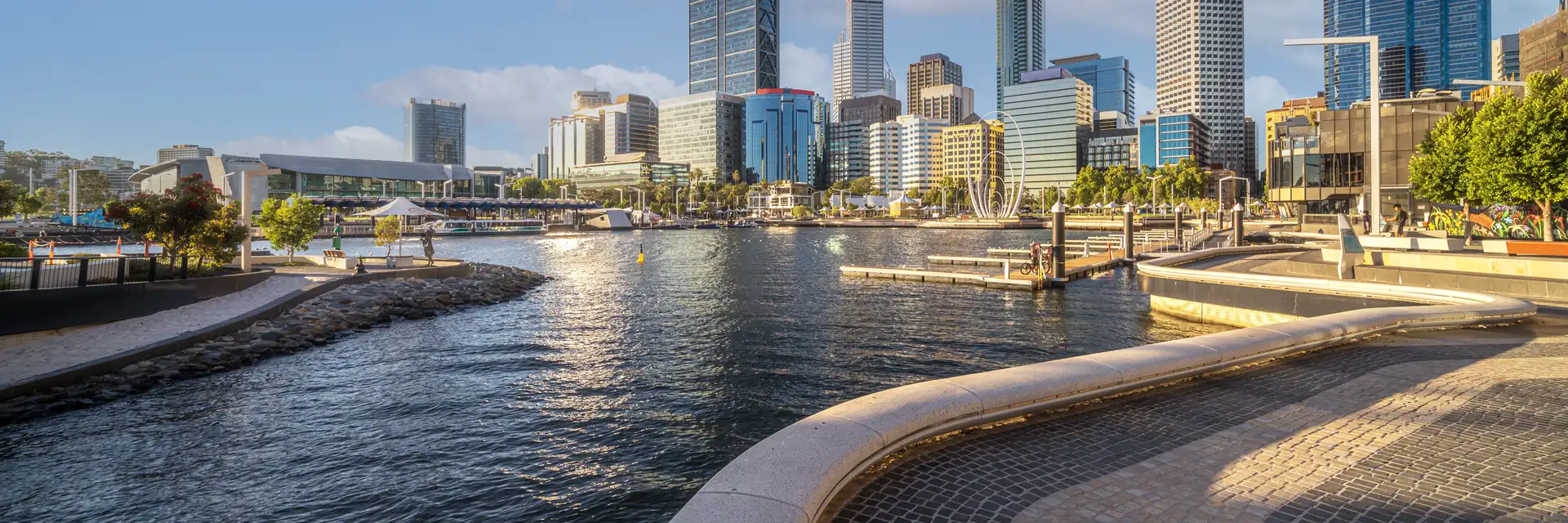 Perth Elizabeth Quay waterfront and city skyline