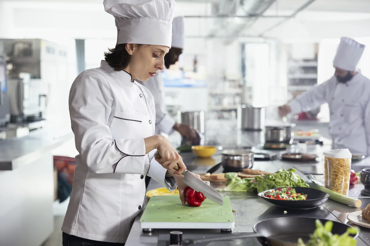 Students in professional culinary training at a vocational kitchen