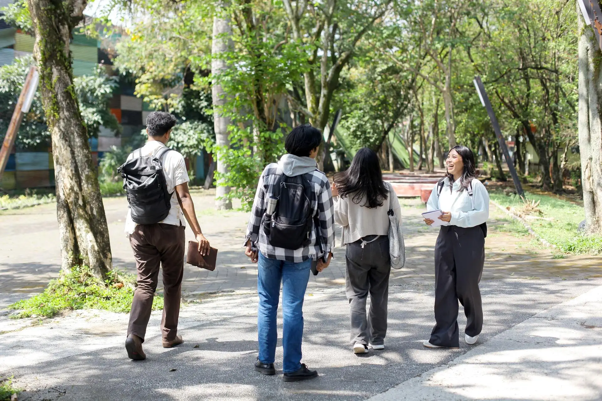 International students walking through a university campus