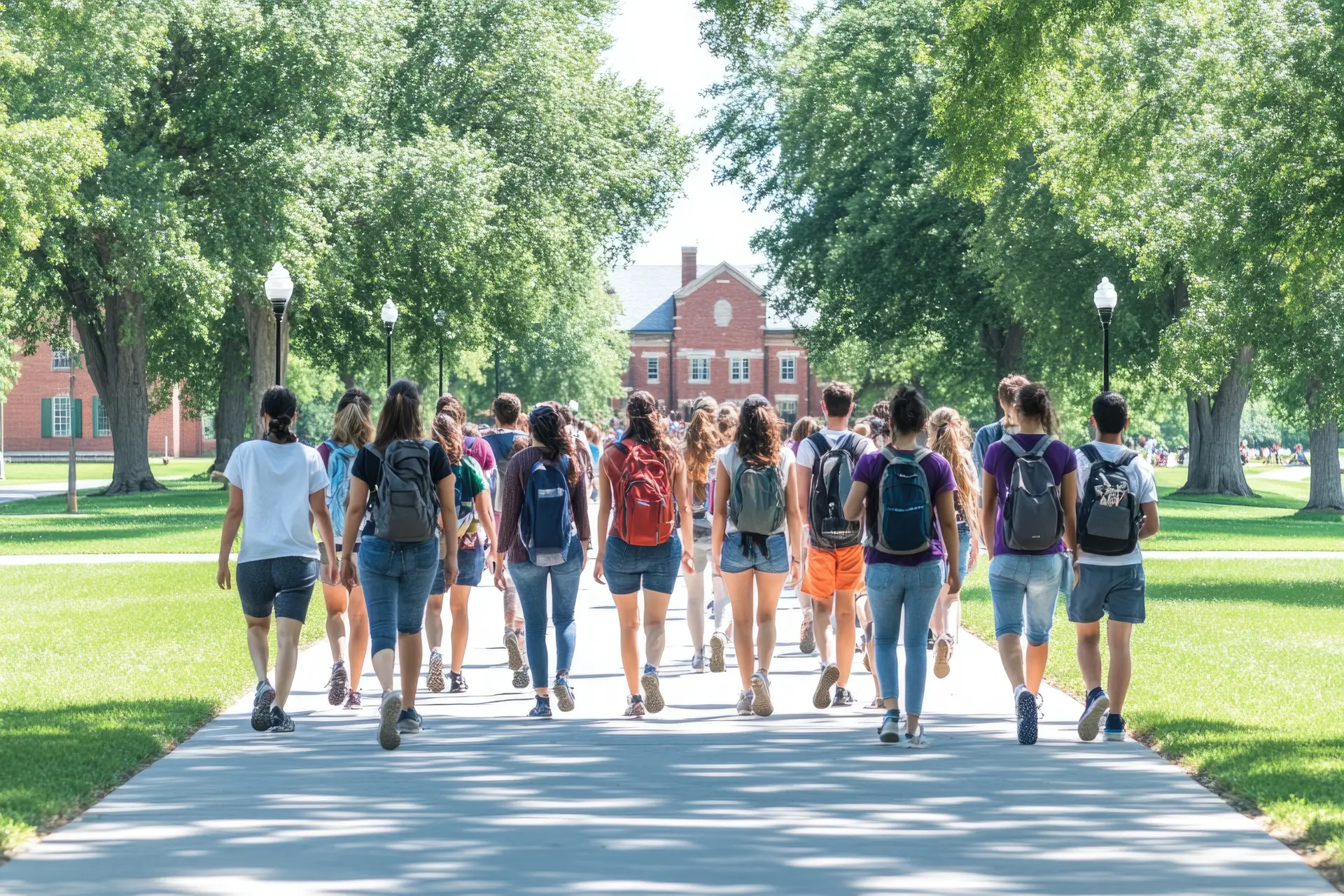 International students walking together on campus